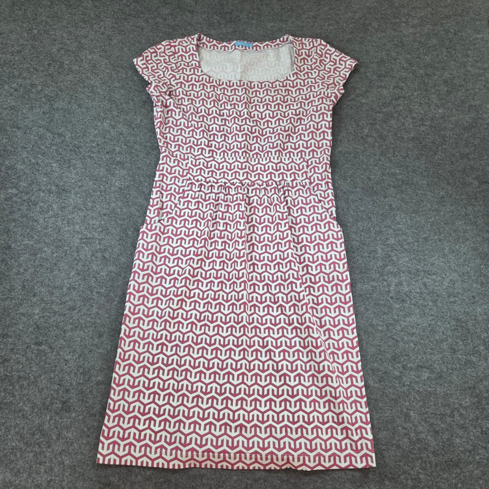J. McLaughlin Emma Dress Small Pink  Geometric Catalina Cloth Pockets Cap Sleeve